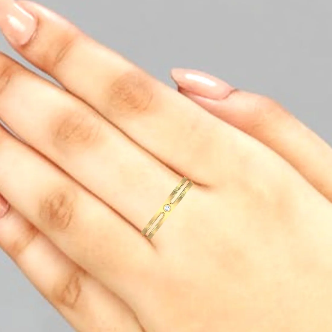 18KT Sophisticated Gold & Diamond Matte Finish Designer Band Ring for Women - Image 5
