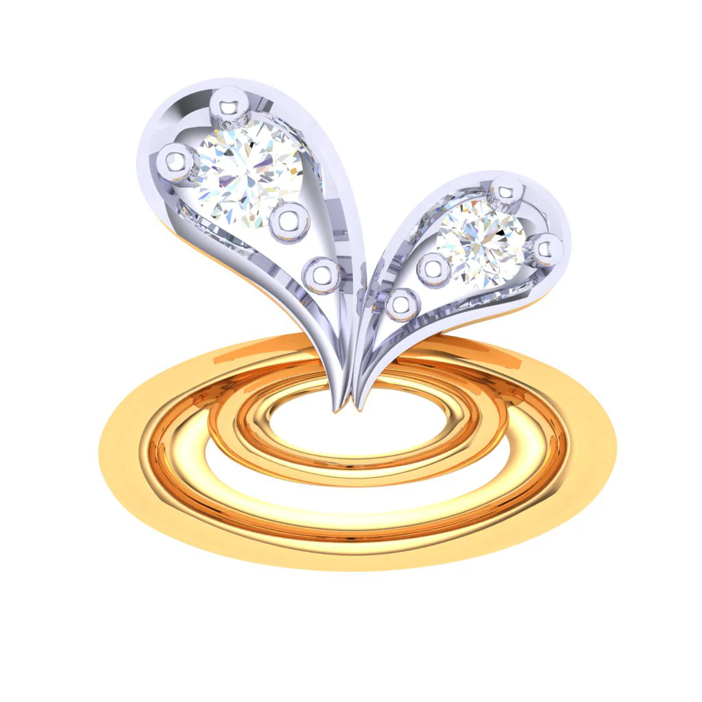 18KT Unique Love Shaped Gold Nosepin With Two Diamonds From P.c Chandra Jewellers