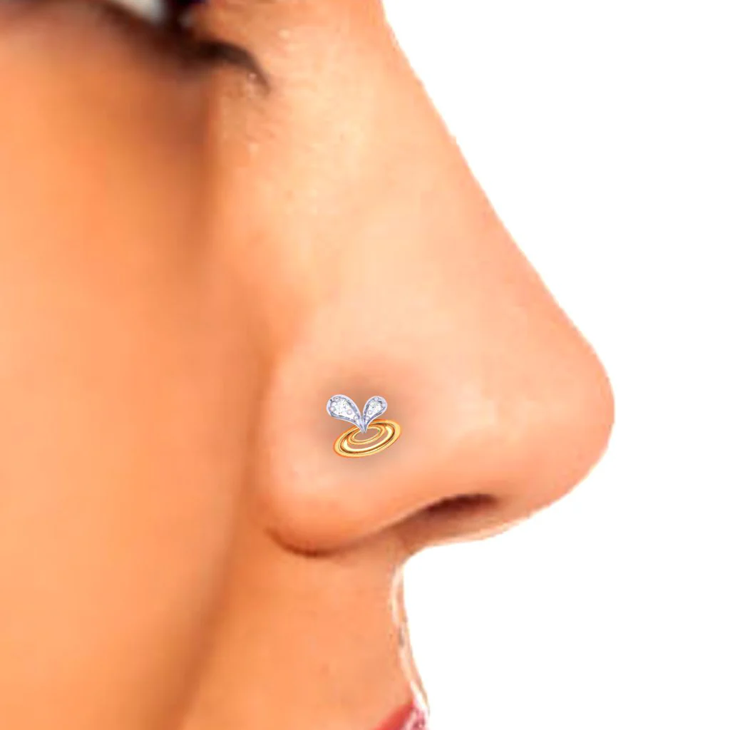 18KT Unique Love Shaped Gold Nosepin With Two Diamonds From P.c Chandra Jewellers - Image 6