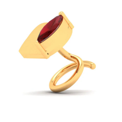 18KT Unique Shape Gold Nosepin With A Leaf Shape Red Stone From Online Exclusive Collection - Image 2