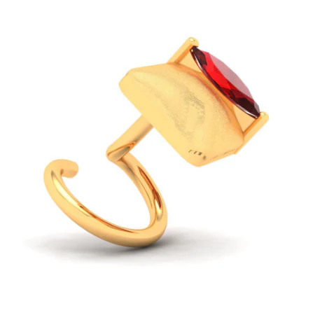 18KT Unique Shape Gold Nosepin With A Leaf Shape Red Stone From Online Exclusive Collection - Image 3