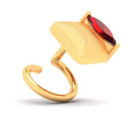 18KT Unique Shape Gold Nosepin With A Leaf Shape Red Stone From Online Exclusive Collection - Image 5