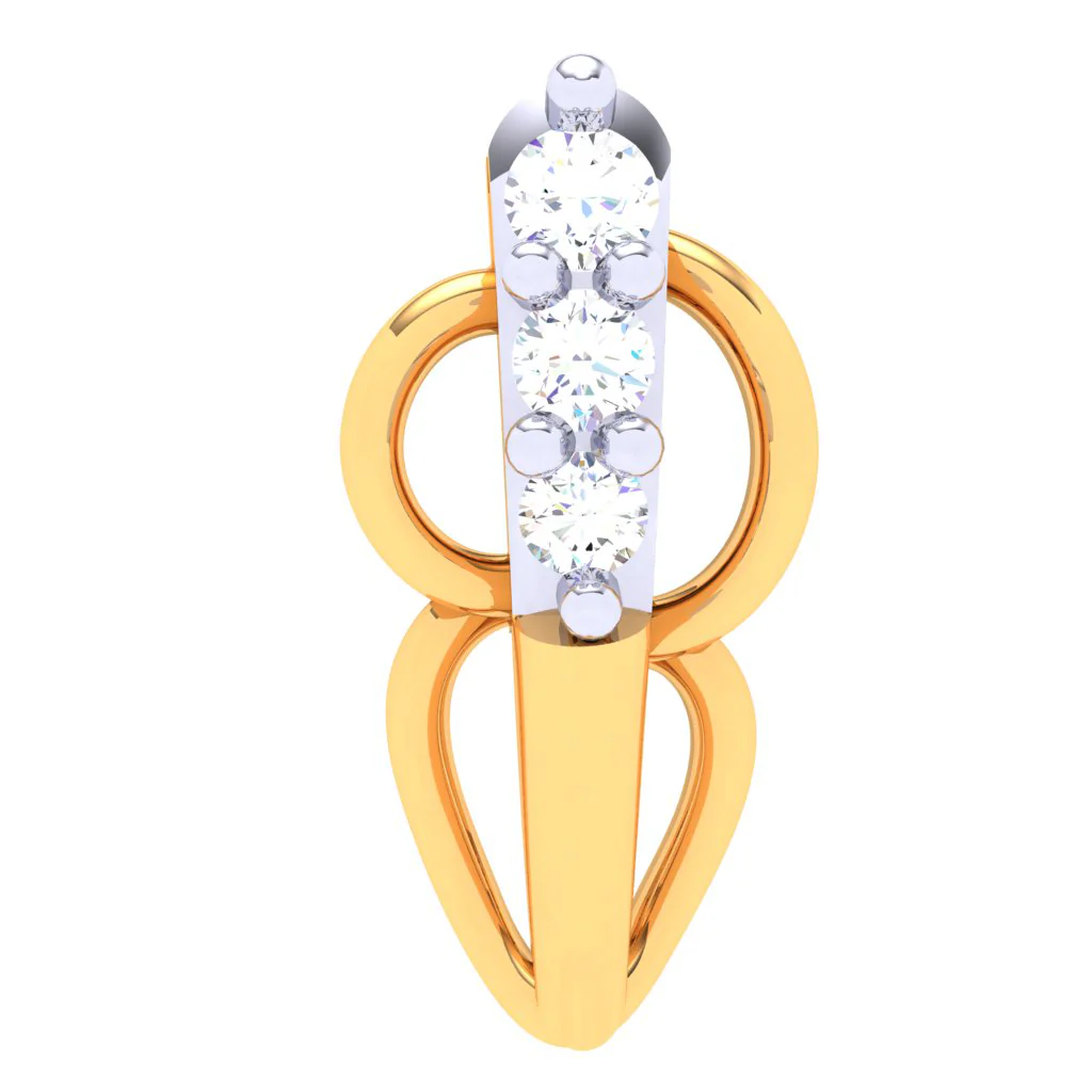18KT Unique Shape Gold Nosepin With Three Stones From P.c Chandra Jewellers
