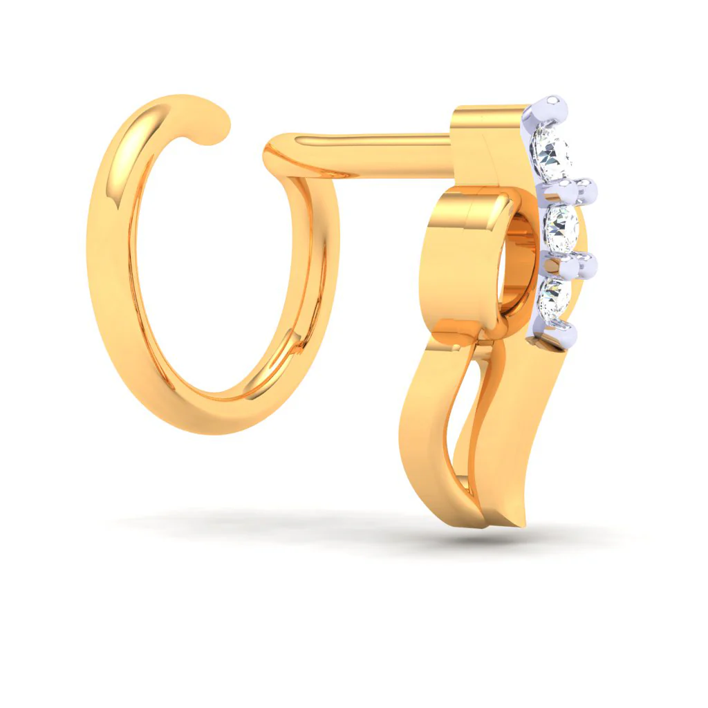18KT Unique Shape Gold Nosepin With Three Stones From P.c Chandra Jewellers - Image 2