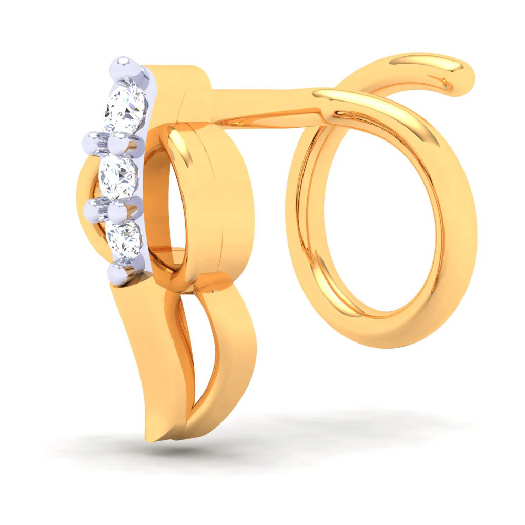 18KT Unique Shape Gold Nosepin With Three Stones From P.c Chandra Jewellers - Image 3