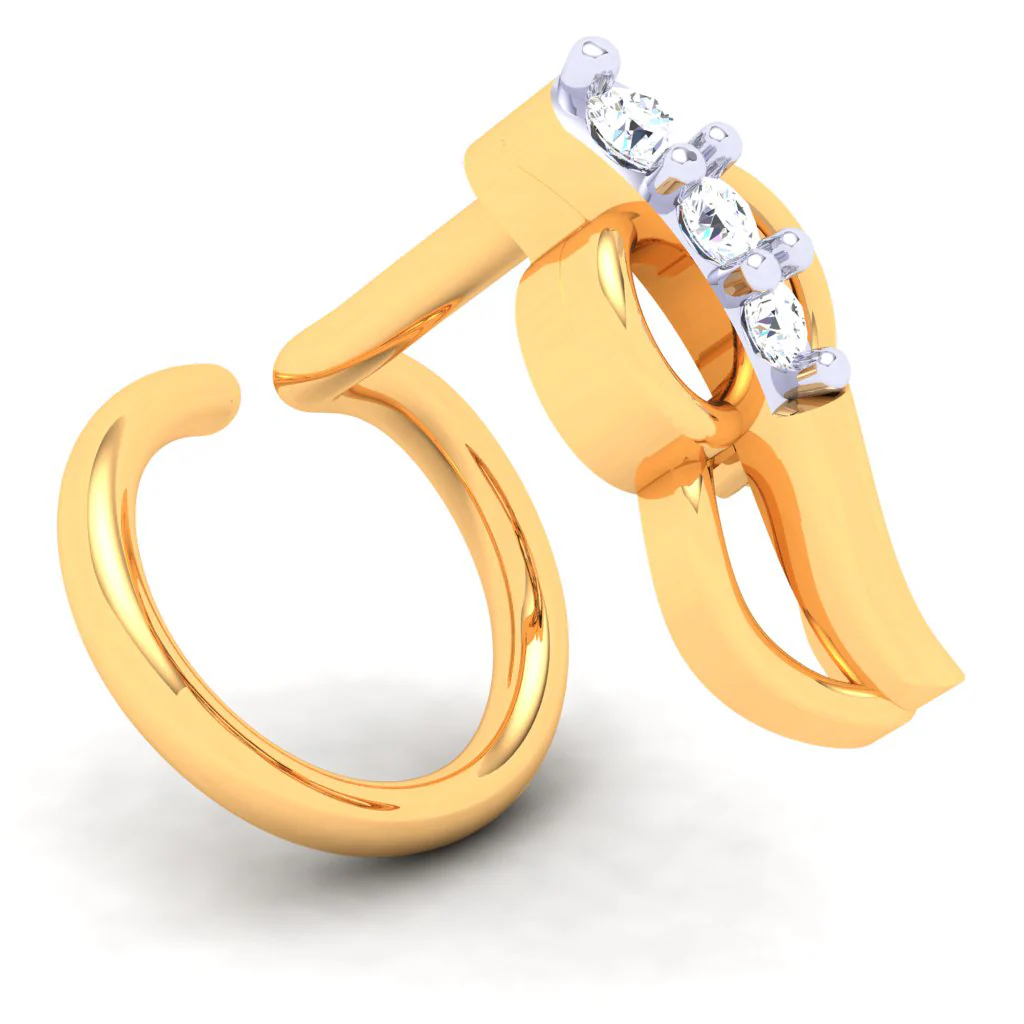 18KT Unique Shape Gold Nosepin With Three Stones From P.c Chandra Jewellers - Image 4