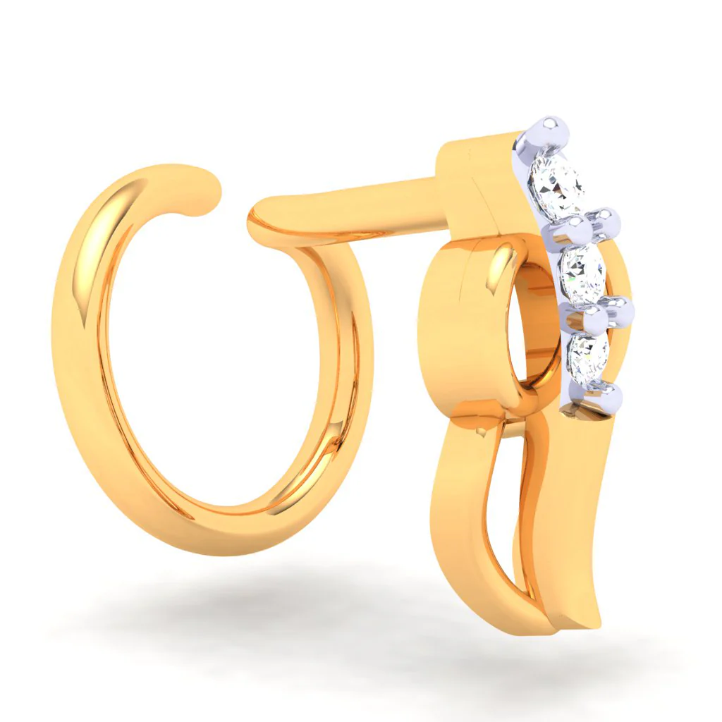 18KT Unique Shape Gold Nosepin With Three Stones From P.c Chandra Jewellers - Image 5