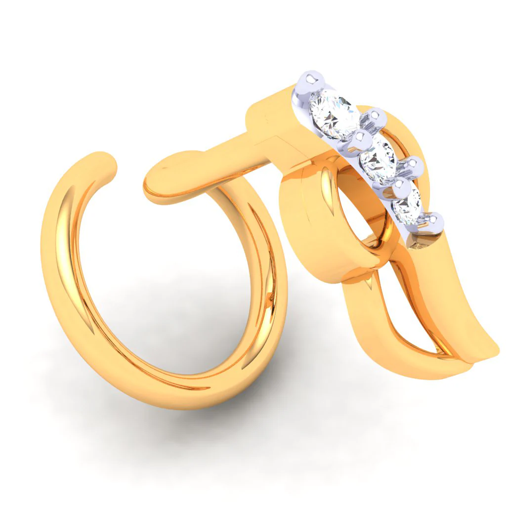 18KT Unique Shape Gold Nosepin With Three Stones From P.c Chandra Jewellers - Image 6