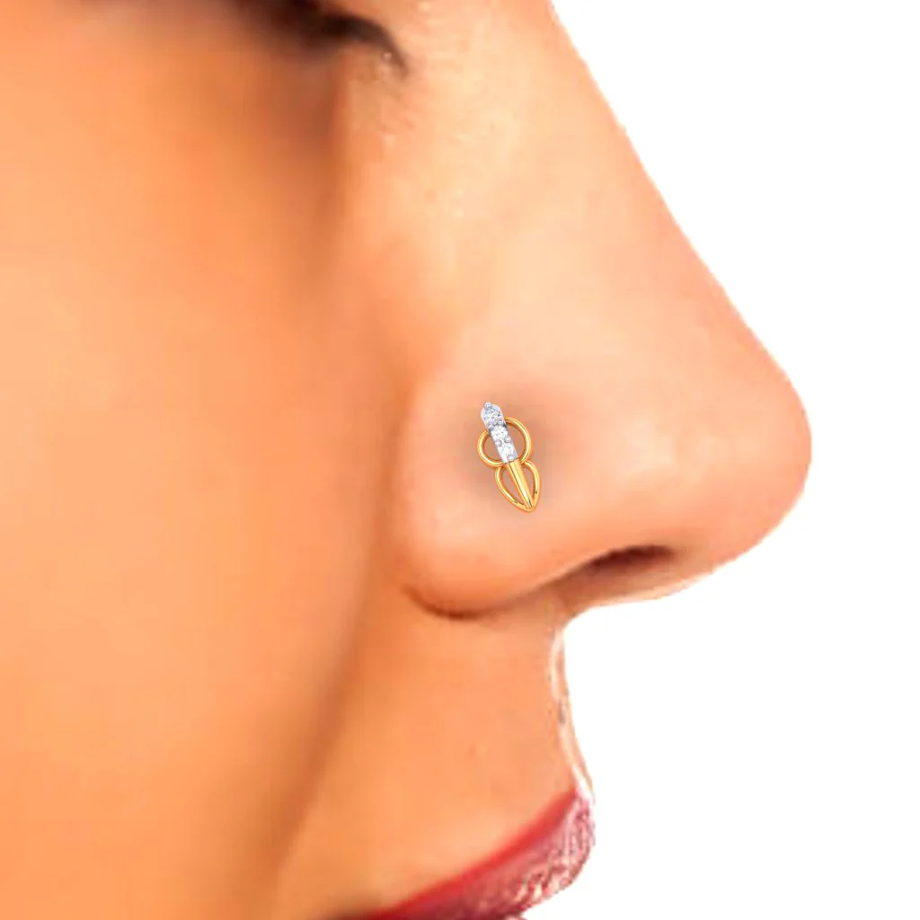 18KT Unique Shape Gold Nosepin With Three Stones From P.c Chandra Jewellers - Image 7
