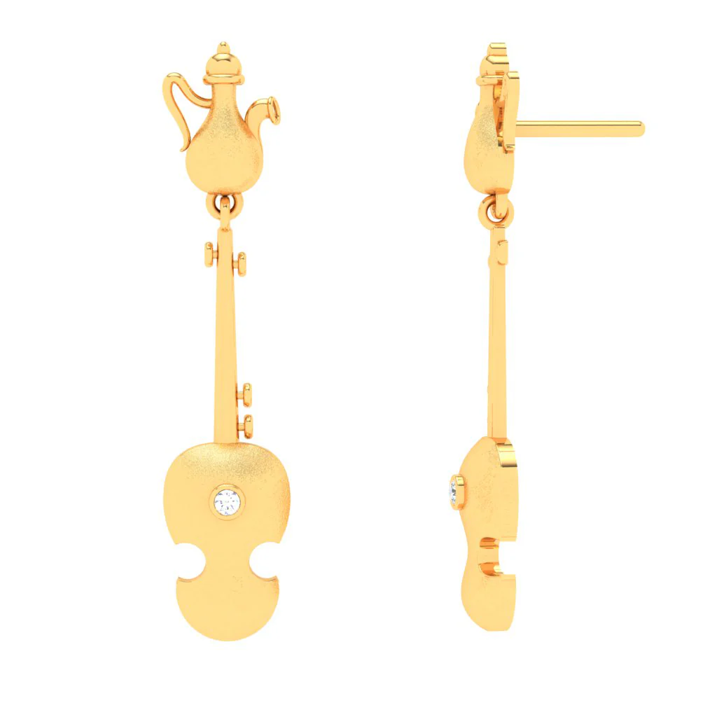 18KT Violin Shaped Gold Earrings From Diamond Collection - Image 3