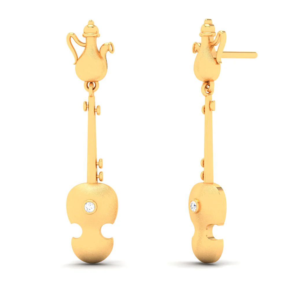 18KT Violin Shaped Gold Earrings From Diamond Collection - Image 4