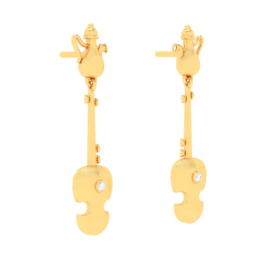 18KT Violin Shaped Gold Earrings From Diamond Collection - Image 5