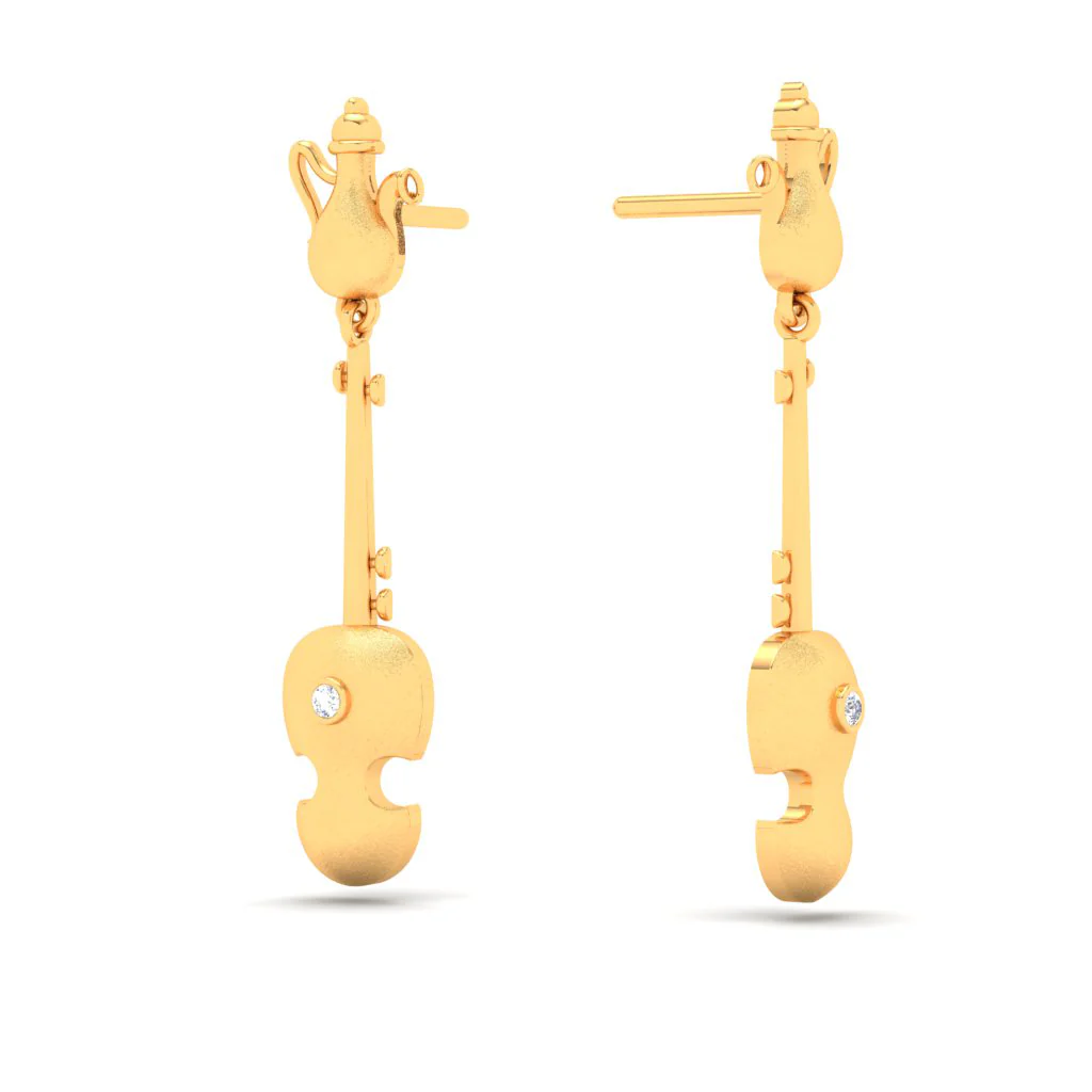 18KT Violin Shaped Gold Earrings From Diamond Collection - Image 6