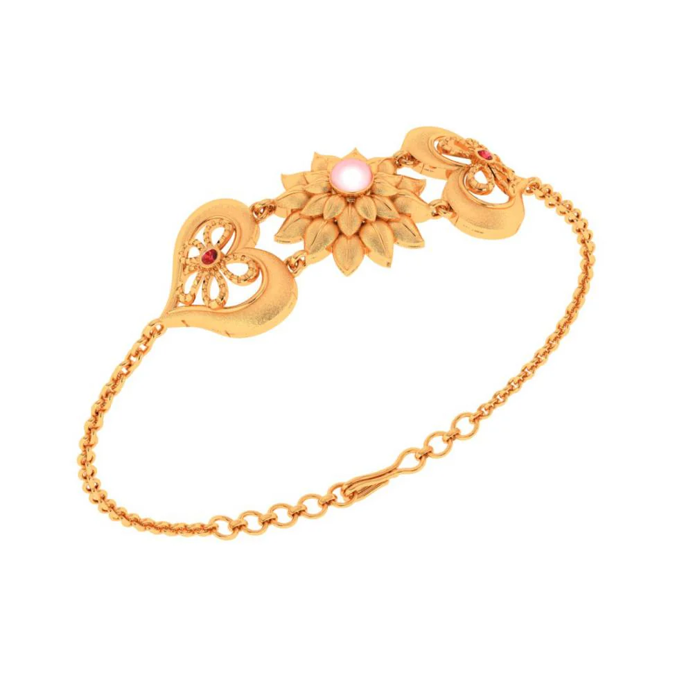 22k 6 Flowers Red Gems And Pink Pearl Bracelet - Image 2