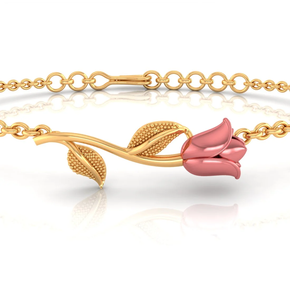 22K (916) Gold Bracelet With Rose Motif And Interlinked Chains Design - Image 3