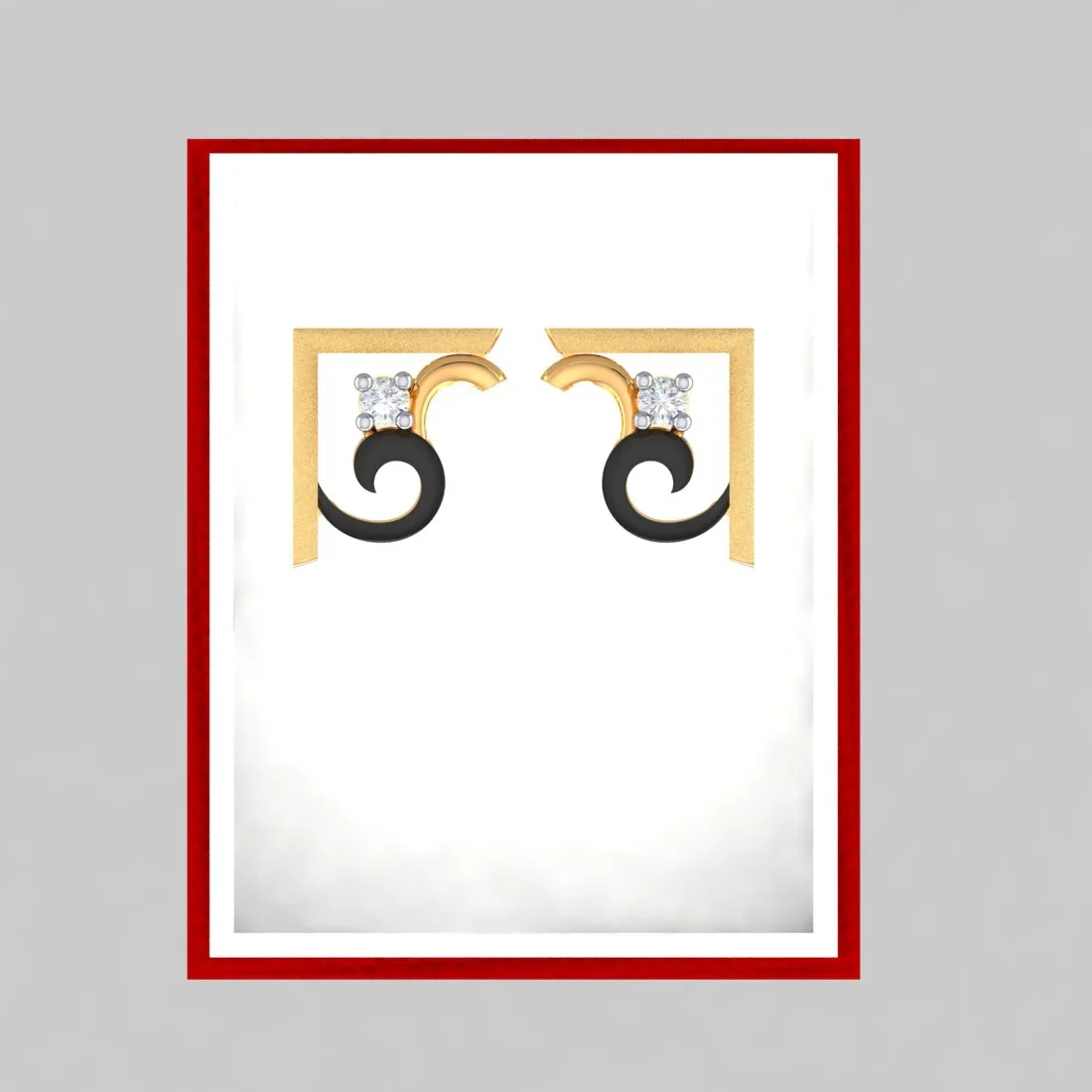 22k (916) Gold Earrings Geometric Swirl Studs With Black Meena And Embedded Stones - Image 6