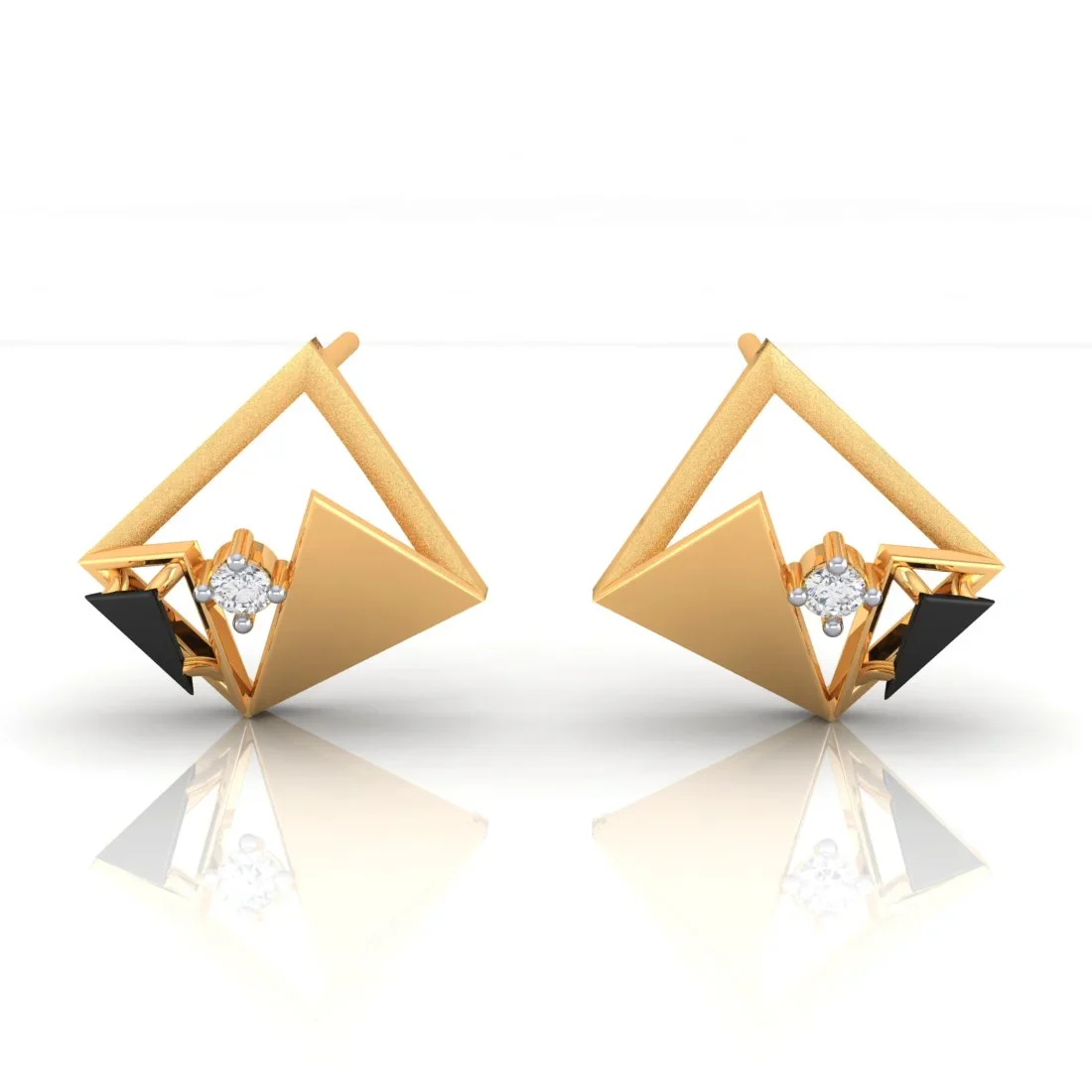 22k (916) Gold Earrings Geometric Triangles Design With Black Meena And Embedded Stones
