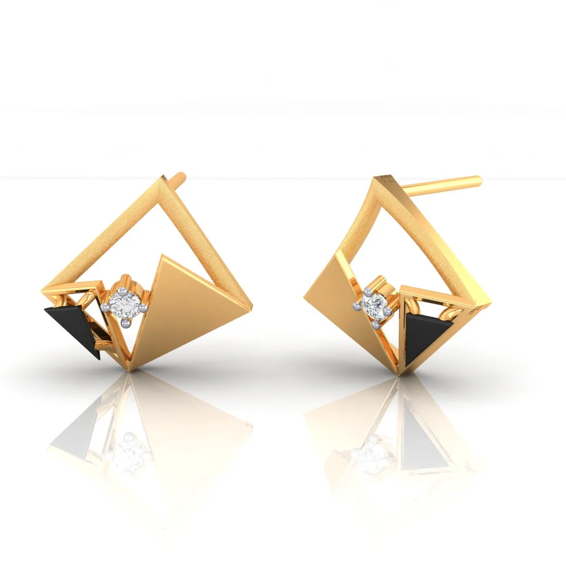 22k (916) Gold Earrings Geometric Triangles Design With Black Meena And Embedded Stones - Image 2