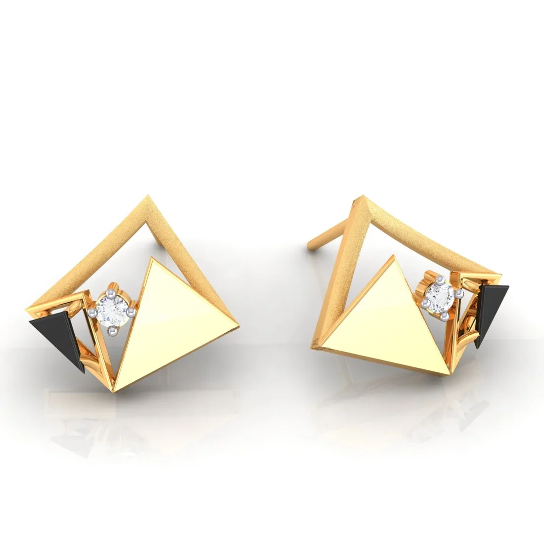 22k (916) Gold Earrings Geometric Triangles Design With Black Meena And Embedded Stones - Image 3