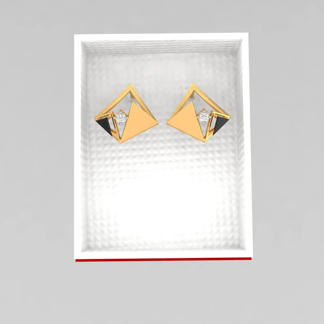 22k (916) Gold Earrings Geometric Triangles Design With Black Meena And Embedded Stones - Image 5