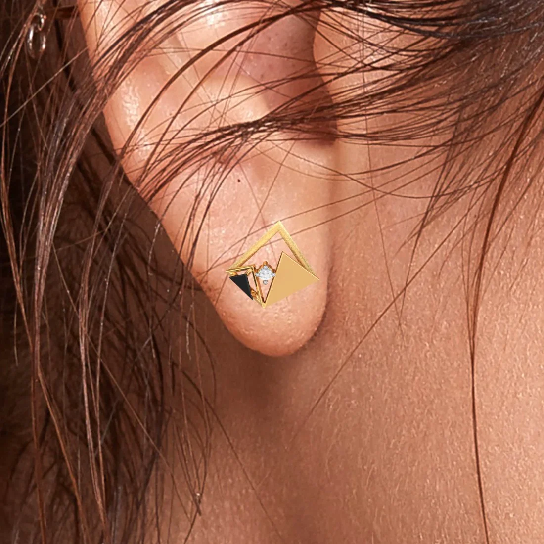 22k (916) Gold Earrings Geometric Triangles Design With Black Meena And Embedded Stones - Image 6