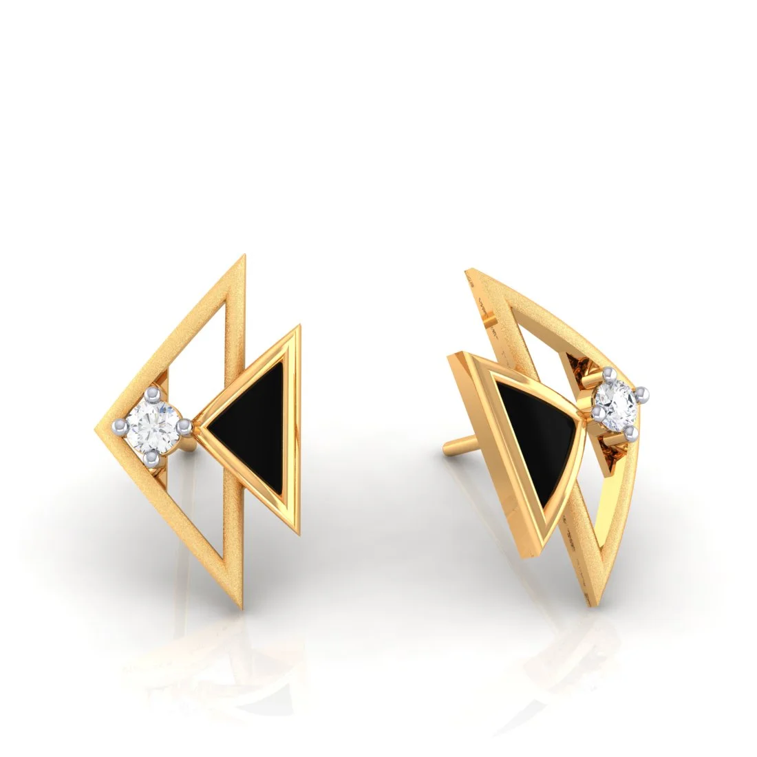 22k (916) Gold Earrings Having A Fish Shape Design And Black Meena With An Embedded Stone - Image 3