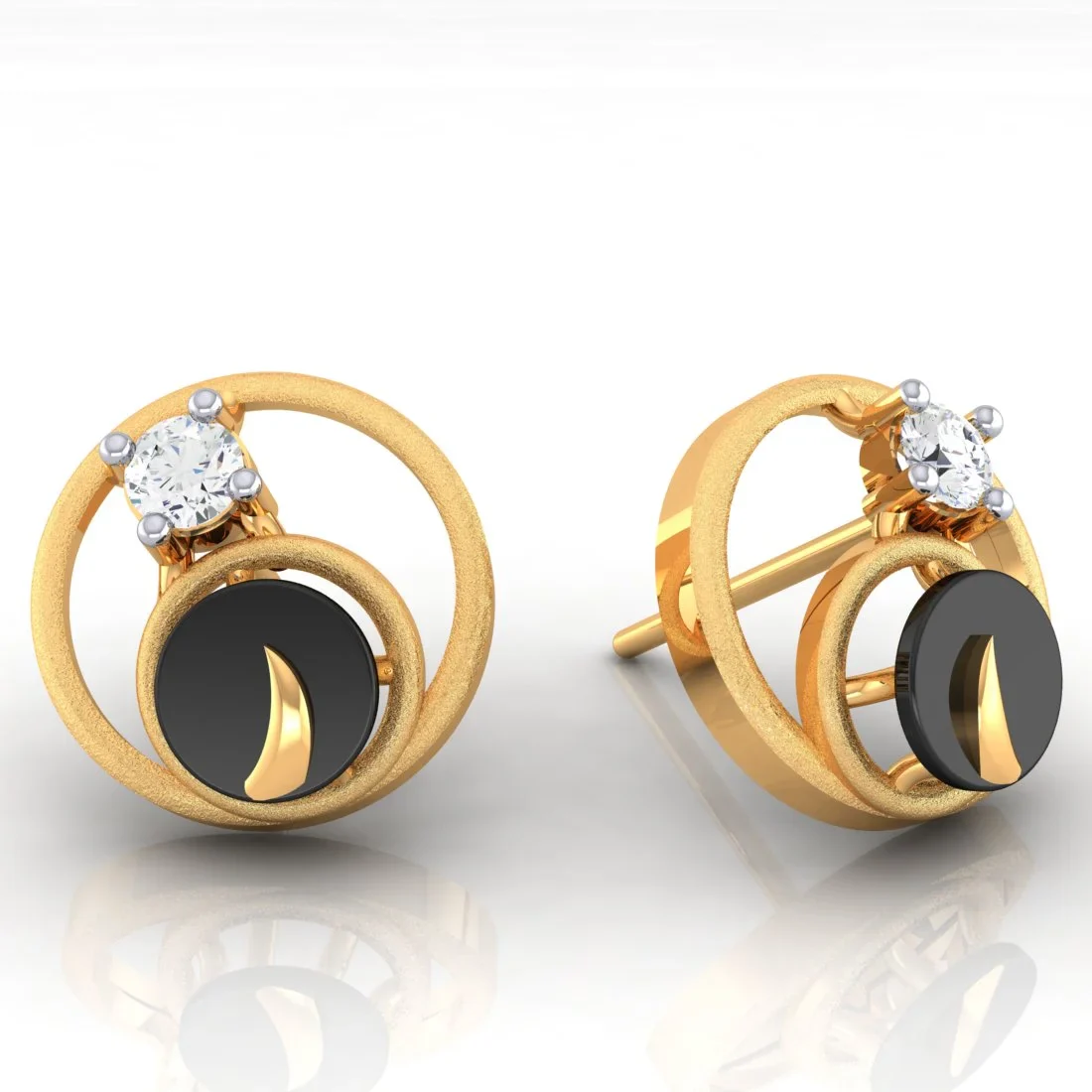 22k (916) Gold Earrings With Orbital Design And Black Meena - Image 3