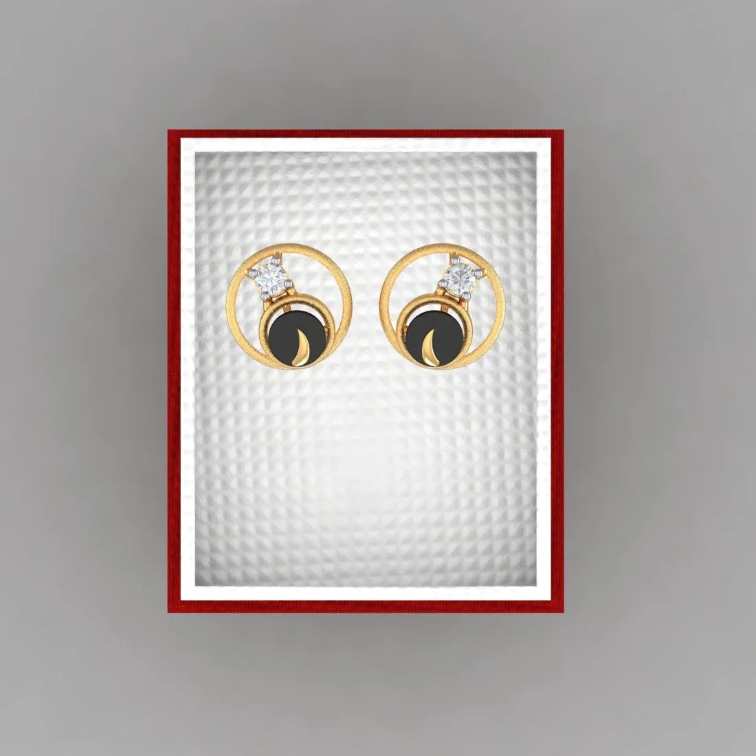 22k (916) Gold Earrings With Orbital Design And Black Meena - Image 6