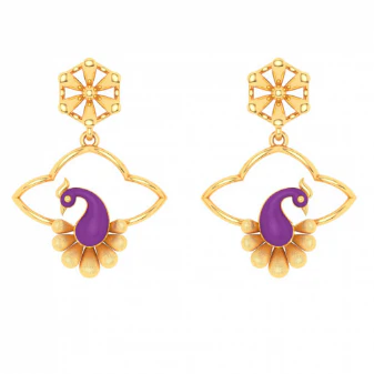 22k Beautiful Earrings With Purple Peacock Design From Mugdhaa Collection