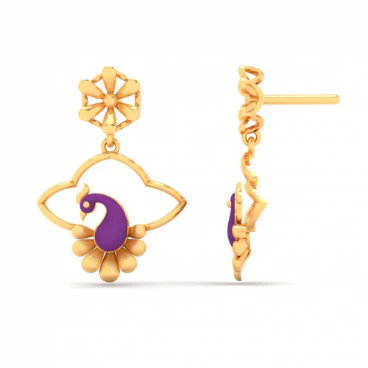 22k Beautiful Earrings With Purple Peacock Design From Mugdhaa Collection - Image 2