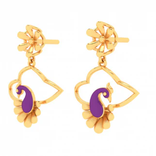 22k Beautiful Earrings With Purple Peacock Design From Mugdhaa Collection - Image 3