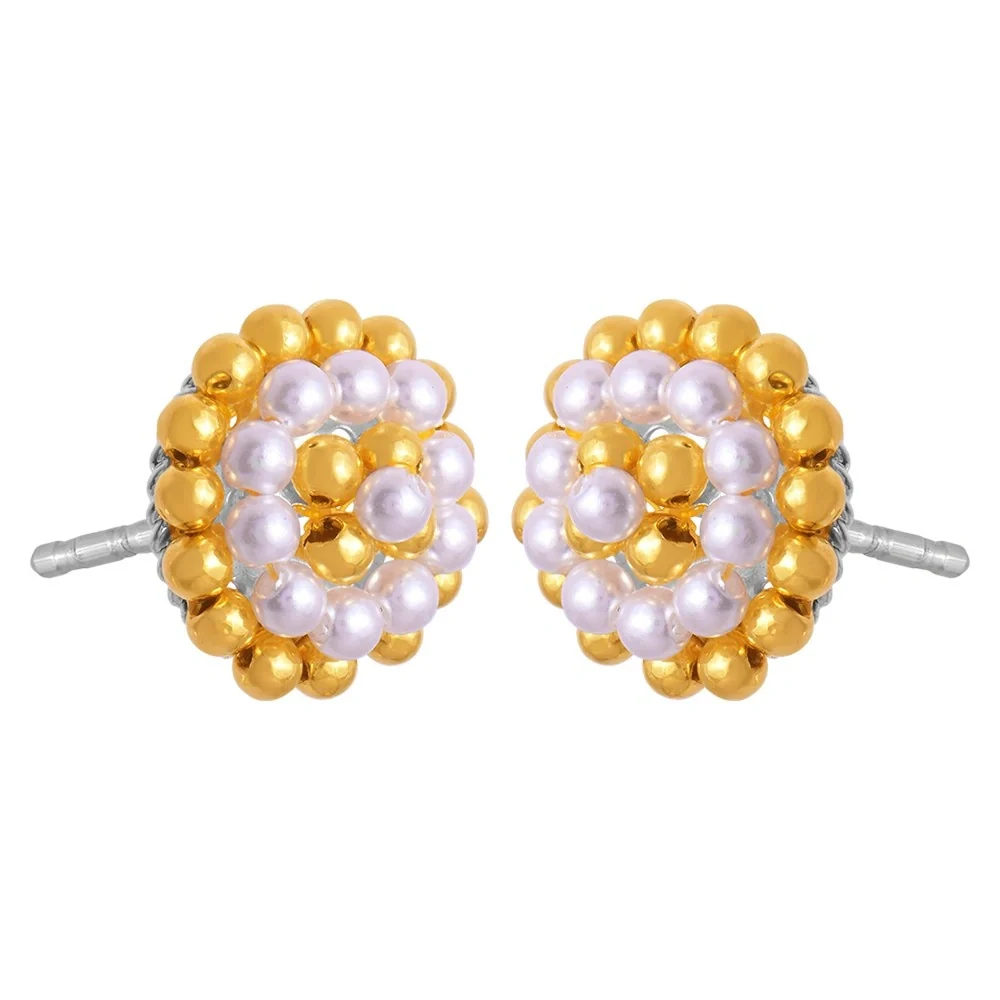 22k Beautiful Pearl Tushi Gold Stud Earrings - Image 3
