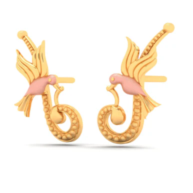 22k Bird Shaped Cute Gold Earrings Design - Image 4