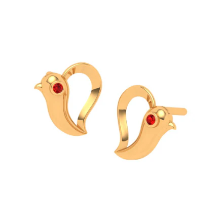 22k Bird Themed Red Stone Studded Yellow Gold Earring - Image 3