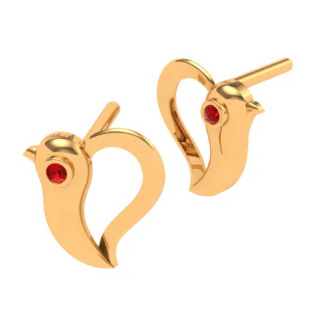 22k Bird Themed Red Stone Studded Yellow Gold Earring - Image 6