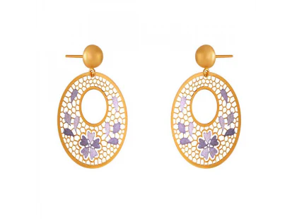 22k Circular Jali Work Gold Earrings With Colourful Floral & Leafy Detailing - Image 3