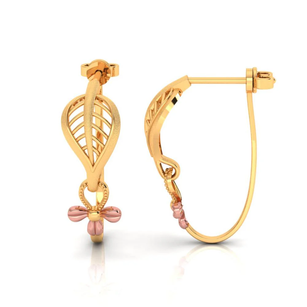 22k Delicate Earrings With A Yellow Gold Floral Pattern And A Leafy Motif - Image 2