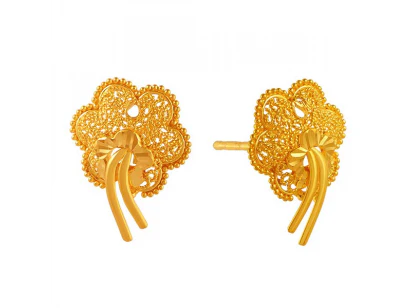 22k Delicate Flower Shape Gold Stud Earrings - Image 2