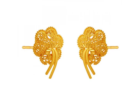 22k Delicate Flower Shape Gold Stud Earrings - Image 3