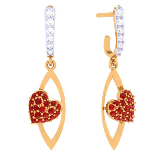 22k Diamond Embossed Red Stone Studded Yellow Gold Earring - Image 2