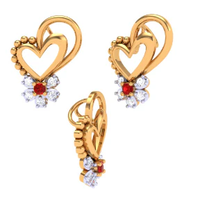 22k Diamond & Red -stone Studded Heart Gold Pendant - Image 3