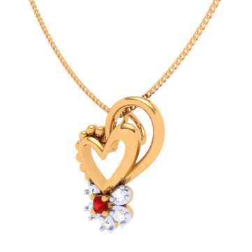 22k Diamond & Red -stone Studded Heart Gold Pendant - Image 5