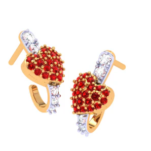 22k Diamond Studded Heart Themed Yellow Gold Earring - Image 6