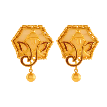 22k Divine Pair Of Earrings Carved In The Shape Of Lord Ganesh