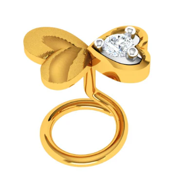 22k Dual Heart-shaped Wired Yellow Gold Nose Ring - Image 2