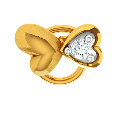 22k Dual Heart-shaped Wired Yellow Gold Nose Ring - Image 5