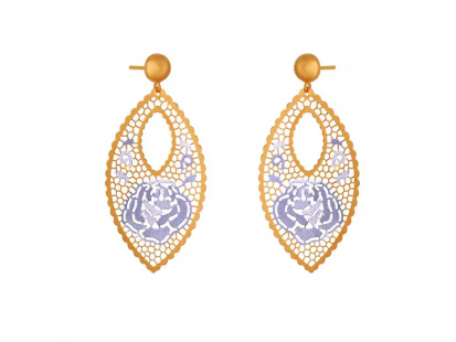 22k Exclusive Jali Work Gold Earrings With Colourful Yellow Detailing - Image 3