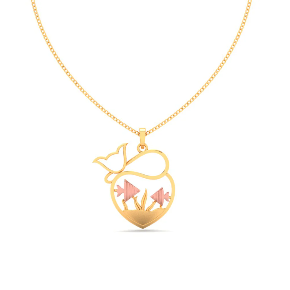 22k Fish Bowl Shape Gold Pendant With Yellow Gold Fishes And Cat From Online Exclusive - Image 4