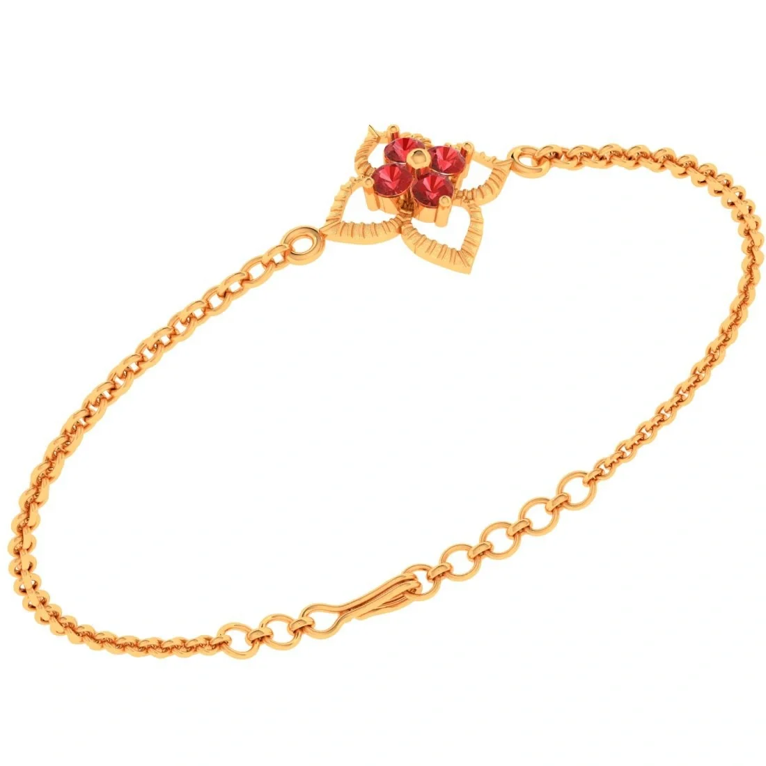 22k Floral Designed Red Gems Bracelet - Image 3