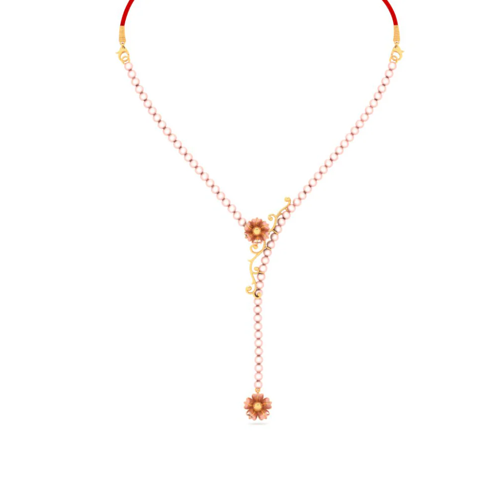 22k Floral Embossed Gold Necklace Design - Image 3